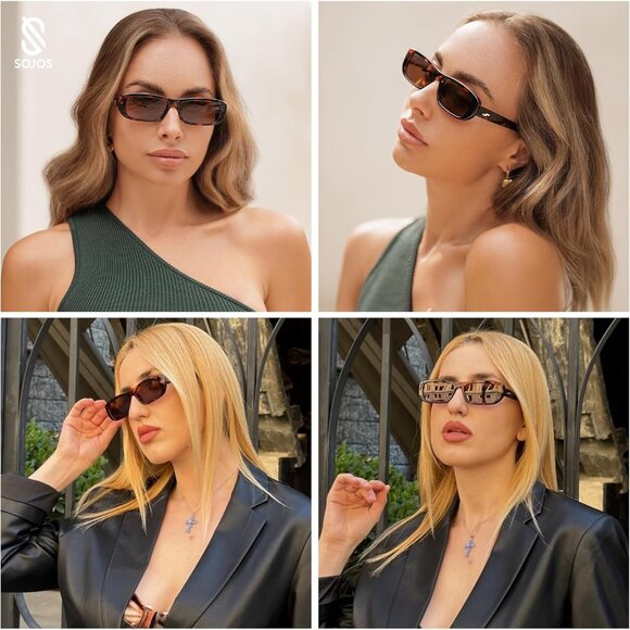✨Women Black Rectangle Polarized Sunglasses Trendy Narrow Frame Sunnies Eyewear main image 2